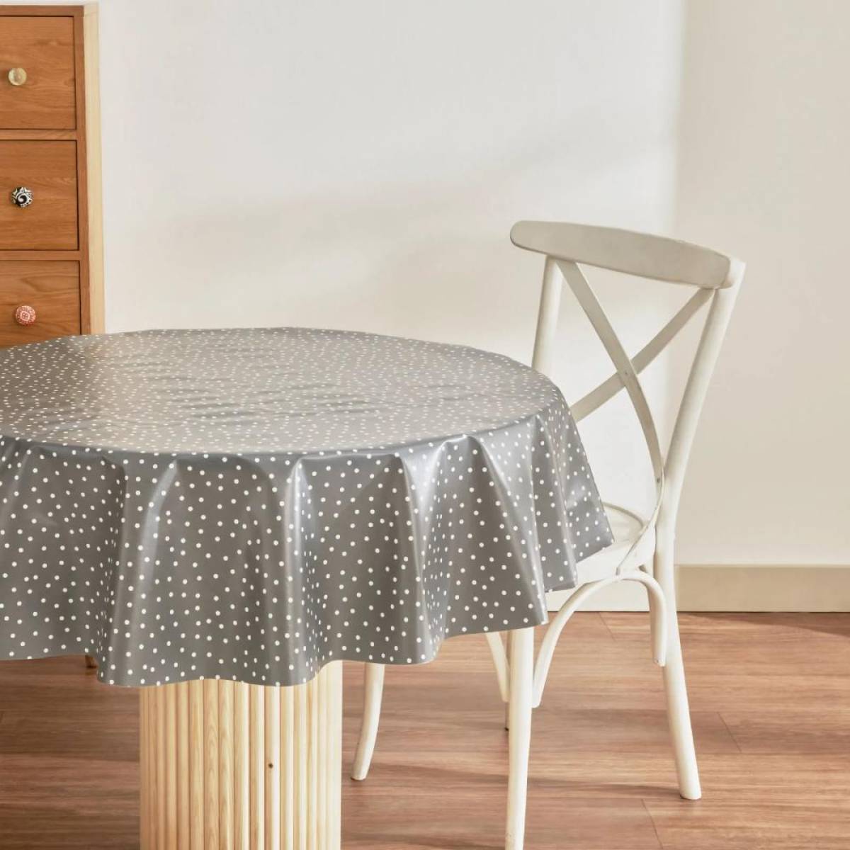 Karaca Home Luna Round Pvc Tablecloth 140 Cm - Anthracite Polka Dot