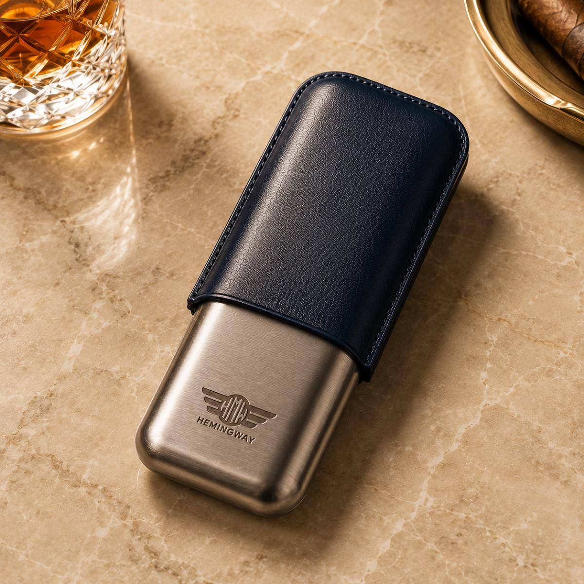 Hemingway Metal Blue Cigar Case With Tight Seal – Holds Up To 2 Cigars , Hemmetalblue