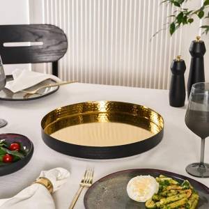 Karaca Arven Decorative Tray 35 Cm - Black/ Gold,