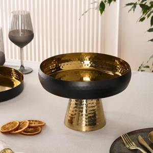 Karaca Arven Decorative Pedestal Serving Tray - Black/gold