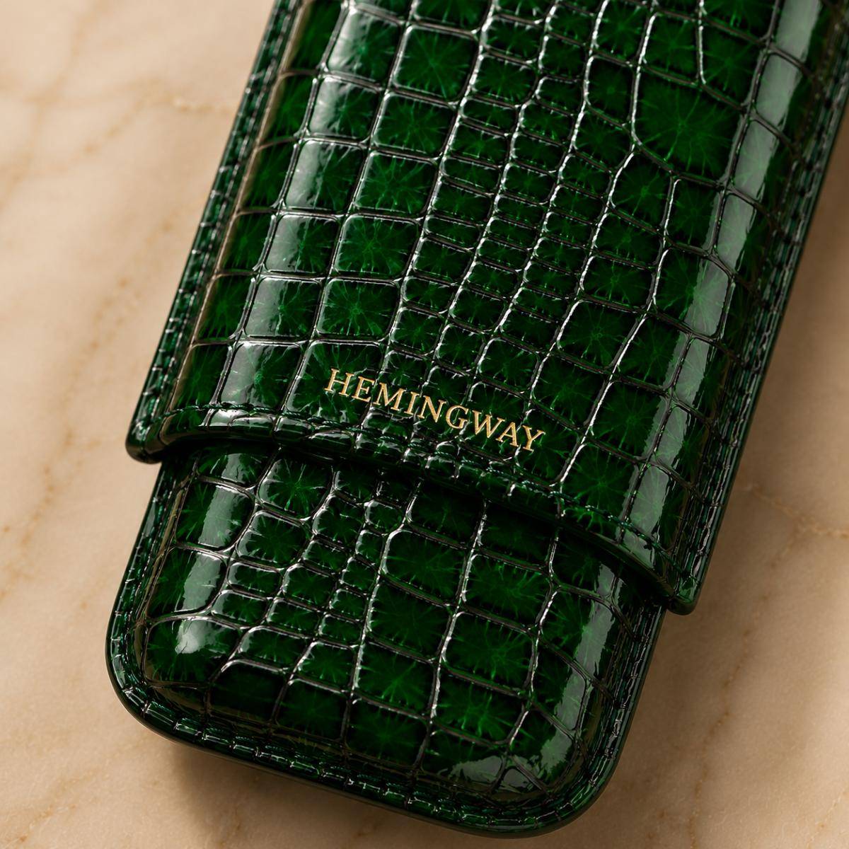 Hemingway Portable Cigar Case – 3 Cigars Holder Premium Leather Green, Hmw3pgn