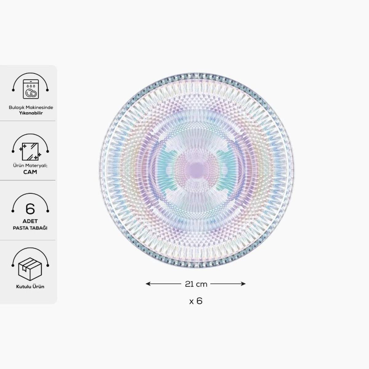 Karaca New Estela 6-piece Cake Set 21 Cm | Luster Glass Dessert Plates