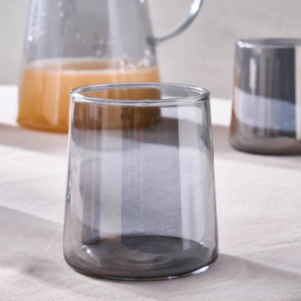 Karaca Serene 7-piece Tumbler Glass Set - Anthracite | 1.8 L Carafe Set