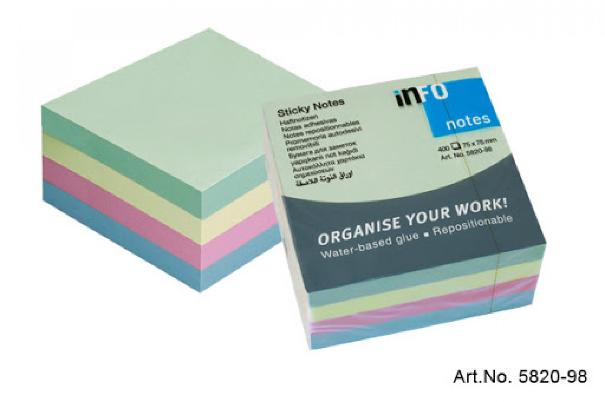 Info Notes, Sticky Notes 75x75mm, Pastel Colors, Pack Of  400 Sheets