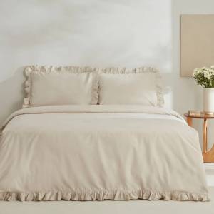 Karaca Home Pure Ruffle 100% Cotton King Size Ruffle Duvet Cover Set - Ecru, 200.22.05.0298
