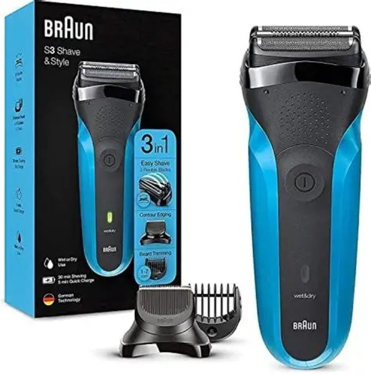 Braun Shaver 310bt Blk/blu Box Euro