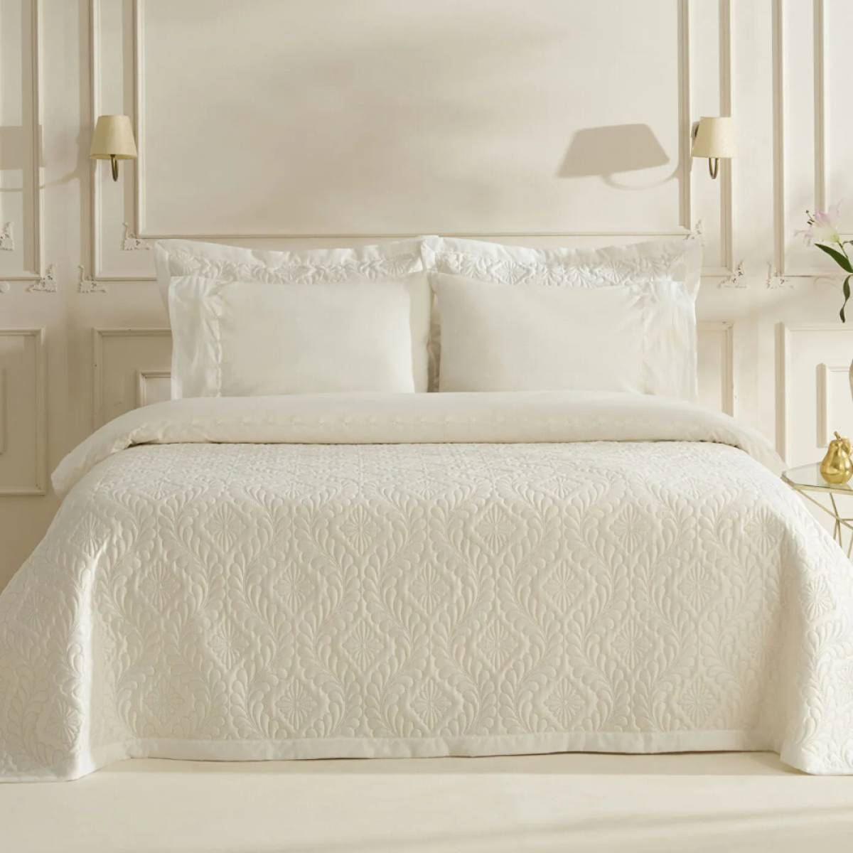 Karaca Home Glory 100% Cotton Double Duvet Set - 7 Pieces, Ecru, 8680214364765