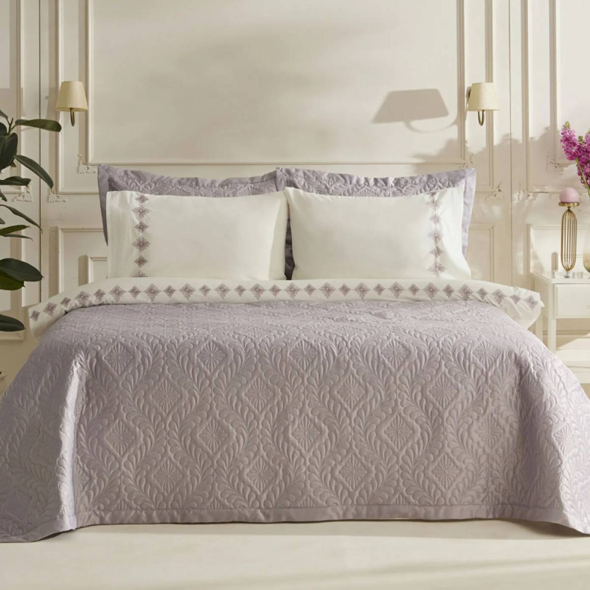 Karaca Home Glory 100% Cotton Double Duvet Set - 7 Pieces, Powder Pink, 8680214364888
