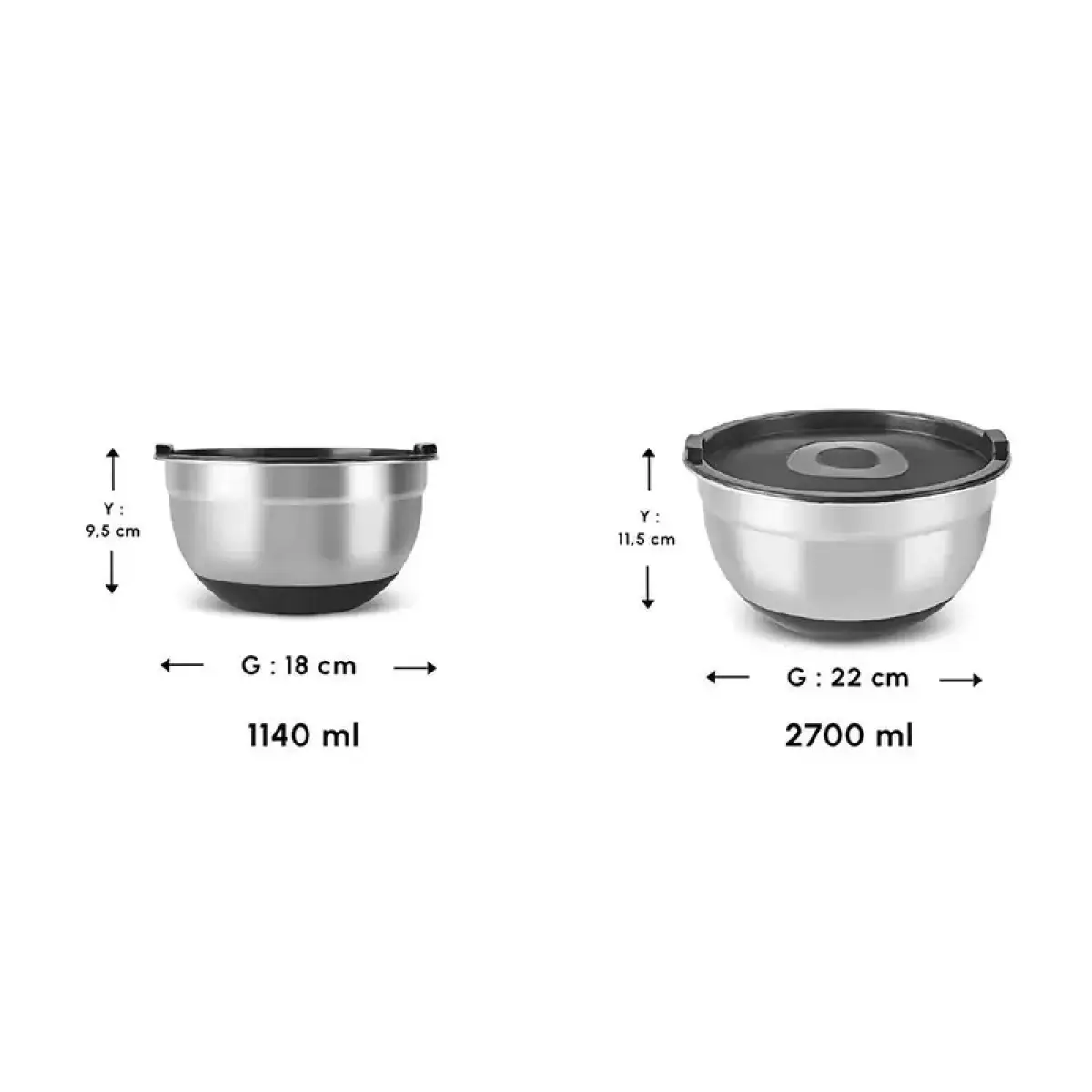 Karaca Mastermaid 2-piece Steel Mixing/storage Container - Black, 153.09.01.5010