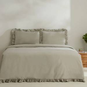 Karaca Home Pure Ruffle 100% Cotton King Size Ruffle Duvet Cover Set - Sage Color, 200.22.05.0299