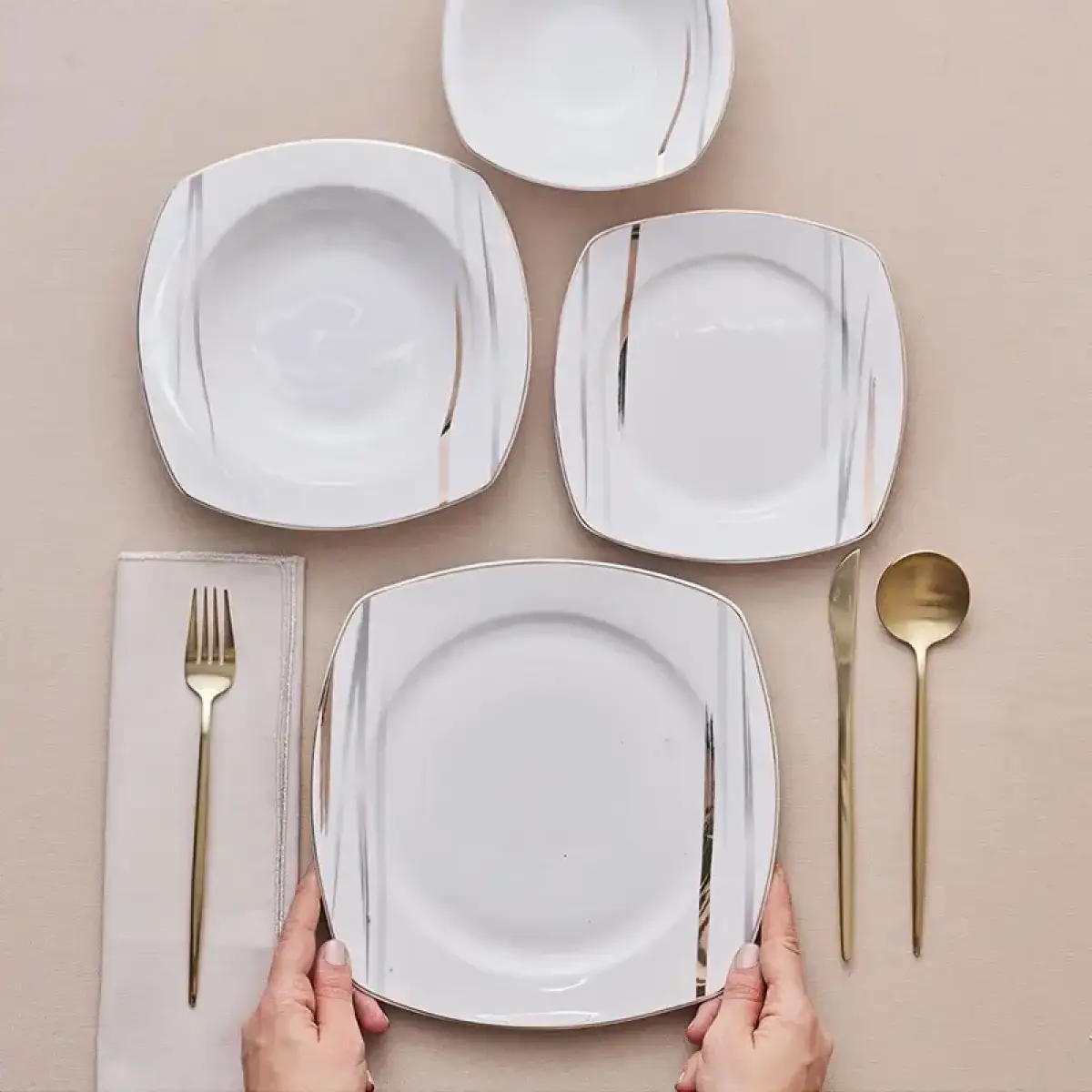Karaca Square Bone Bera 24-piece Dinner Set For 6 People, 8683650361664