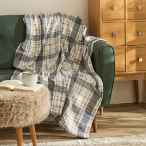 Karaca Home Flannel Throw Tv Blanket - Beige/black, 8680214408469