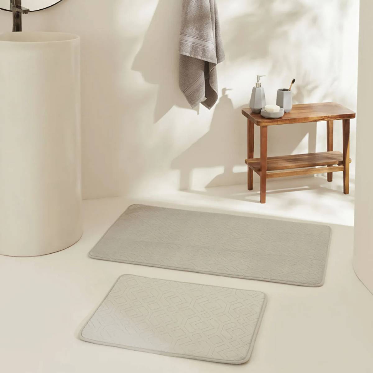 Karaca Home Figure Embos 2-piece Bath Mat Set - Grey, 200.22.05.0262