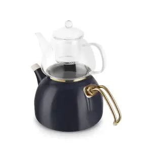 Karaca Aren Enamel Glass Perforated Teapot Set � Anthracite, 8683650412526