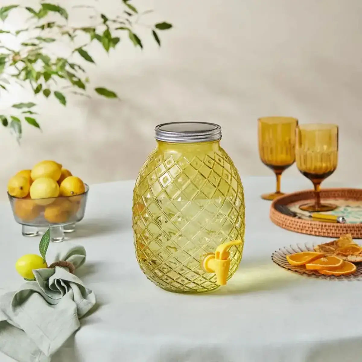 Karaca Melon Glass Dispenser With Faucet Lid Carboy 4650 Ml - Yellow, 153.09.01.7138