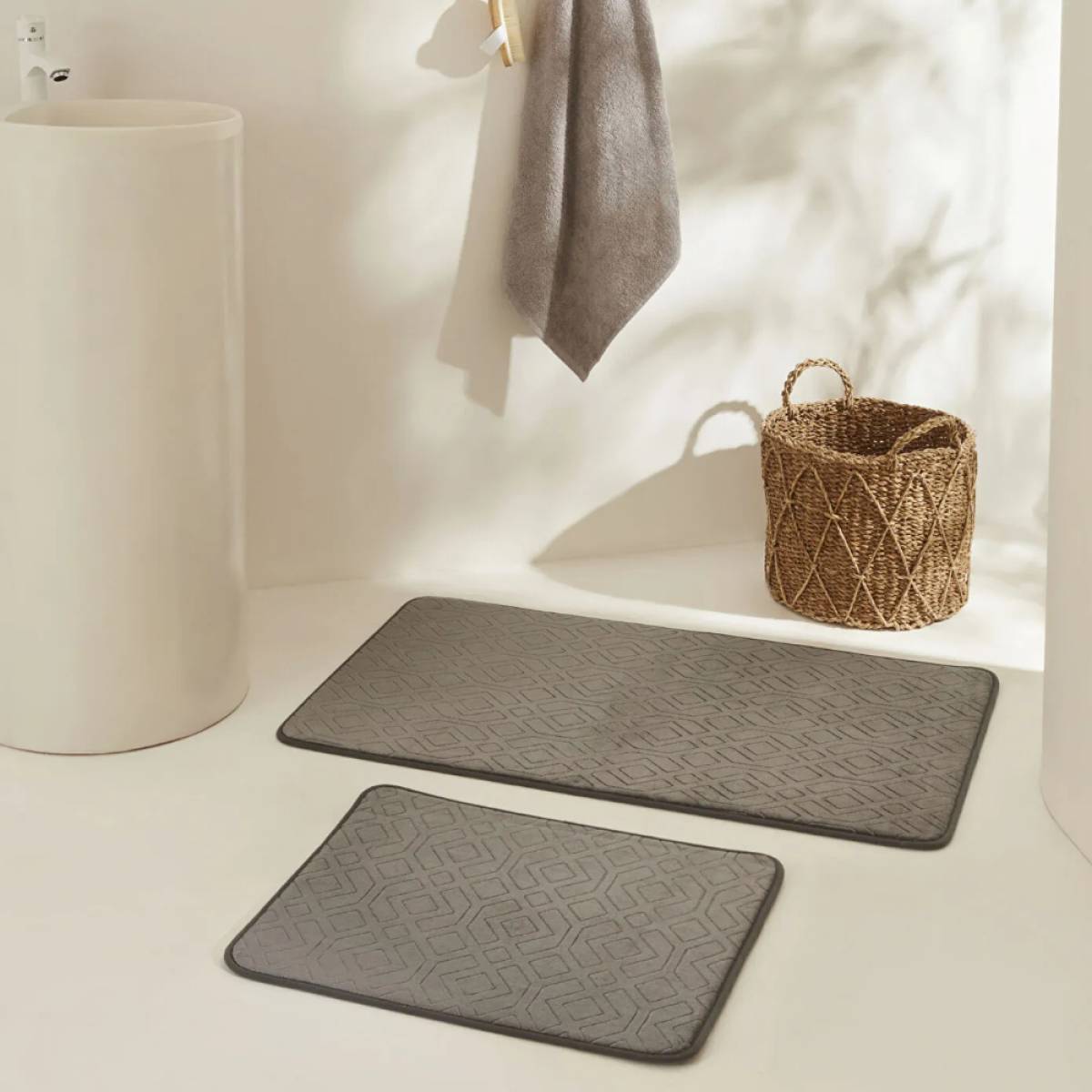 Karaca Home Figure Embos 2-piece Bath Mat Set - Anthracite, 200.22.05.0263