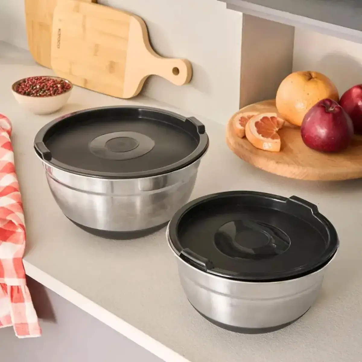 Karaca Mastermaid 2-piece Steel Mixing/storage Container - Black, 153.09.01.5010