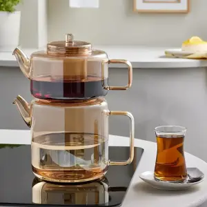 Karaca Flat Borosilicate Glass Teapot - Amber, 153.09.01.3205
