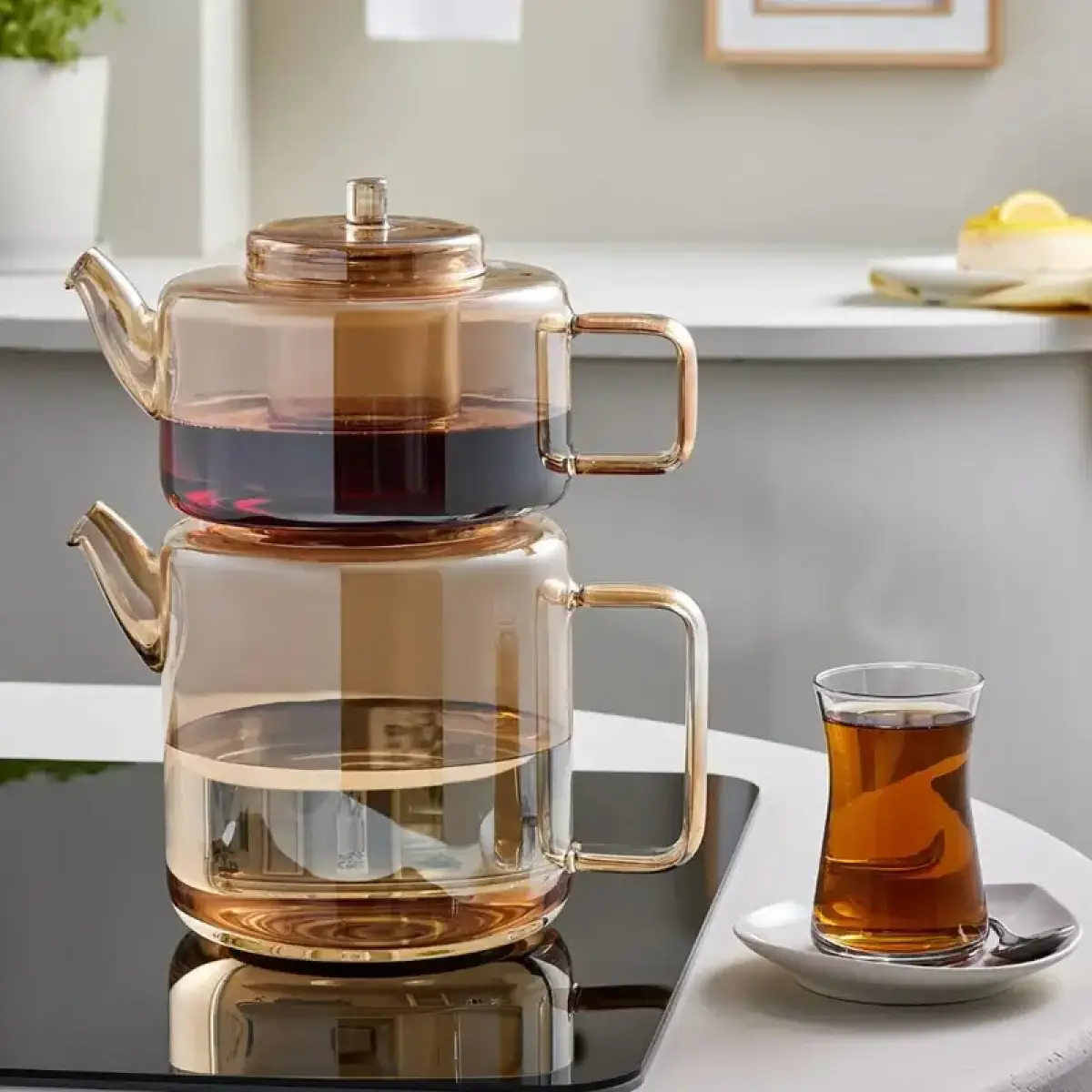 Karaca Flat Borosilicate Glass Teapot - Amber, 153.09.01.3205