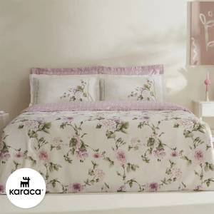 Karaca Home Rosales 100% Cotton 120-thread Double Satin Duvet Cover Set, 8680214402399