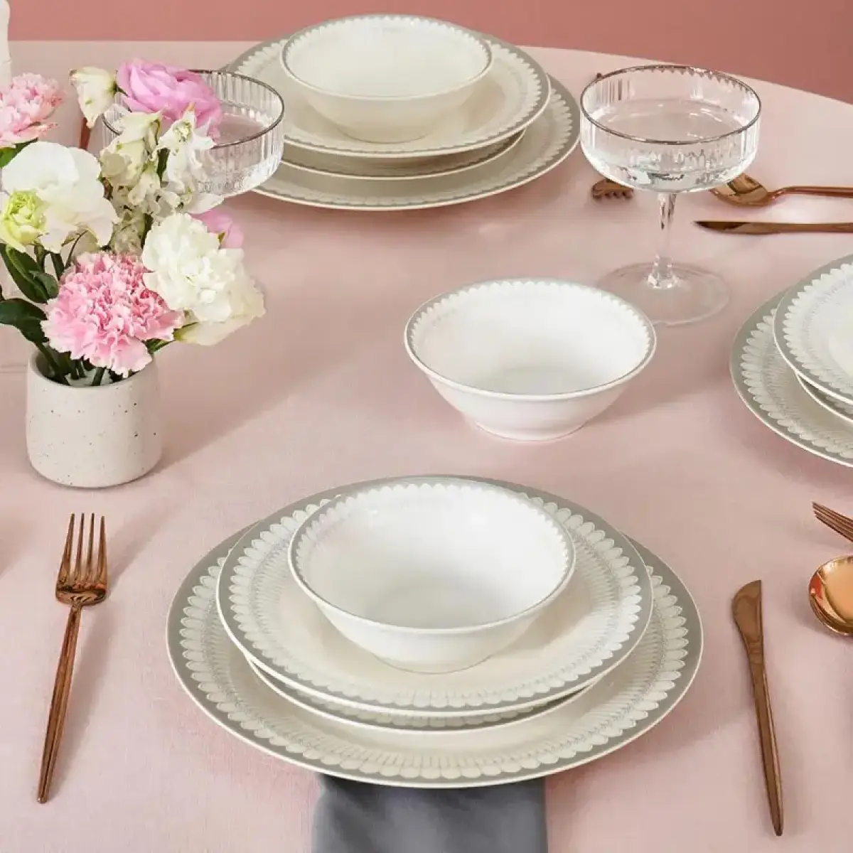 Karaca Forever Bone Juliet Metallic 24-piece Dinner Set For 6 People, 8683650383017