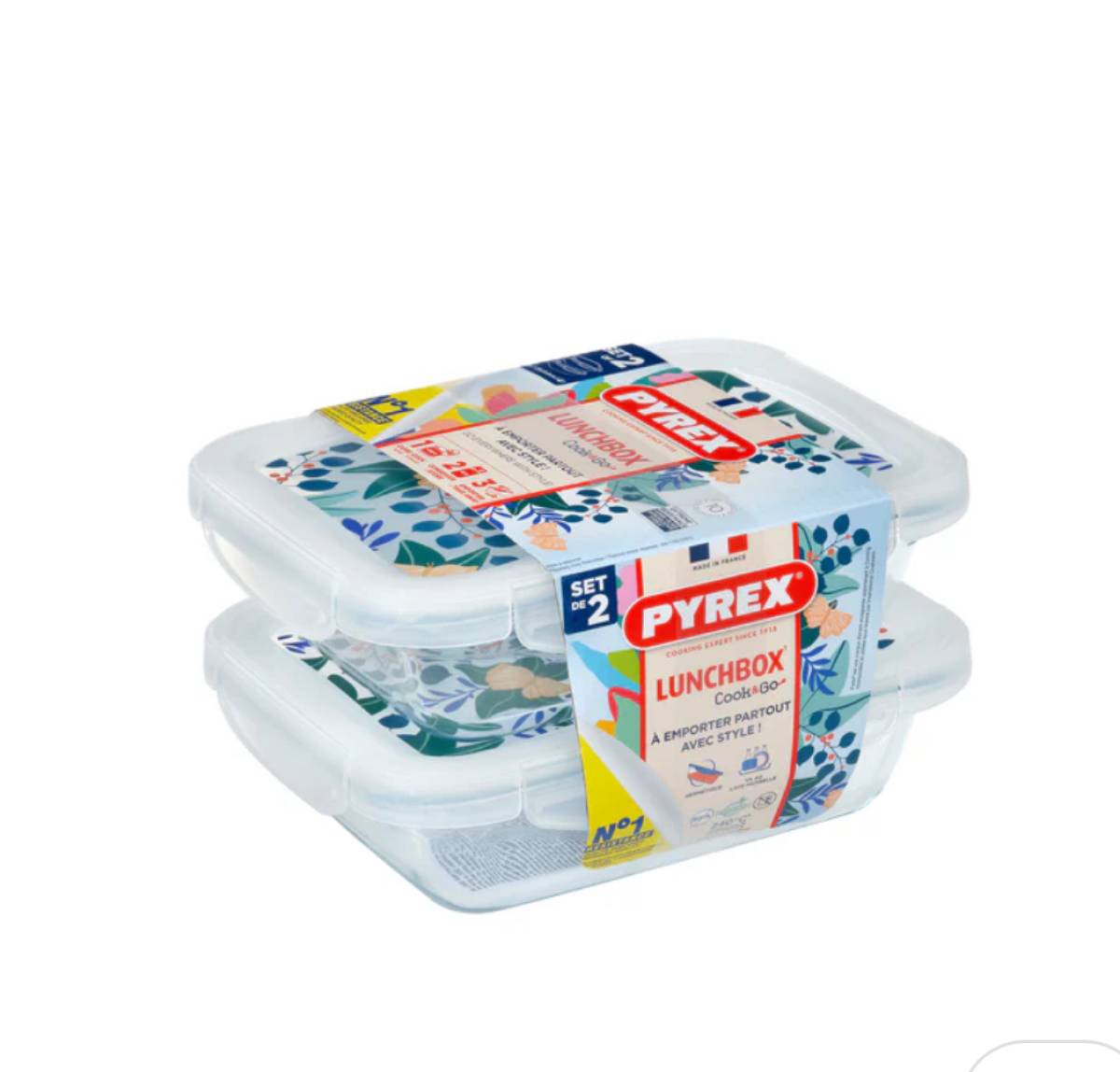 Pyrex Set Of4 2 Rectangular Dishes + Lid Cook&go 913s678