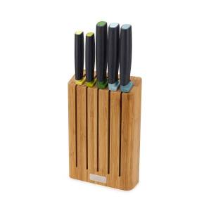 Joseph Joseph Elevate Knife Set With Slimline Bamboo Block Japanese Stainless Steel 5-piece Opal
