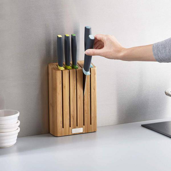 Joseph Joseph Elevate Knife Set With Slimline Bamboo Block Japanese Stainless Steel 5-piece Opal