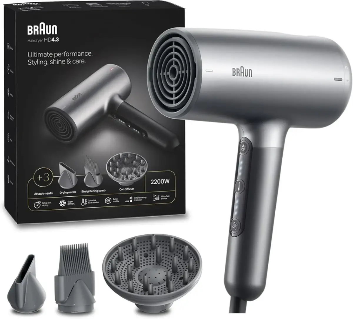 Braun Hd4.3 High Performance Hair Dryer Brhd435sde - Electro Grey