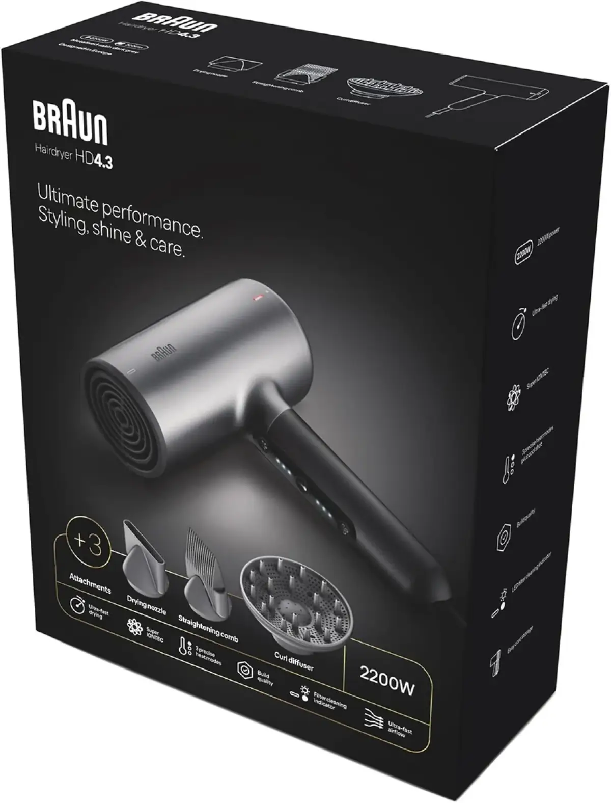 Braun Hd4.3 High Performance Hair Dryer Brhd435sde - Electro Grey