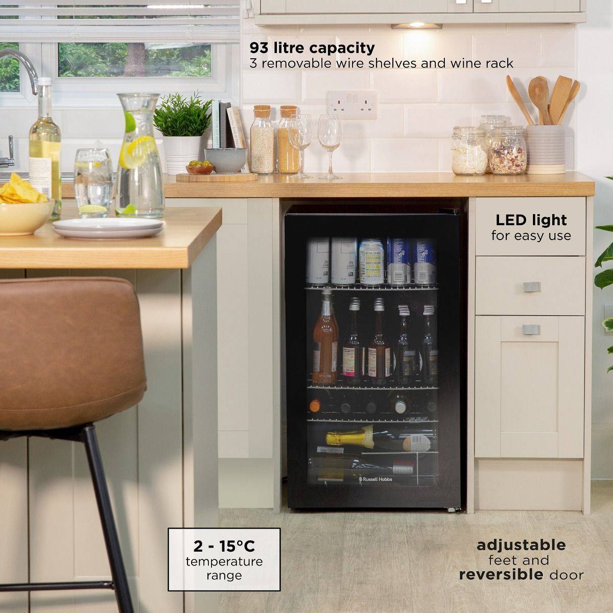 Russell Hobbs Freestanding Bottles Cooler Fridge, Black