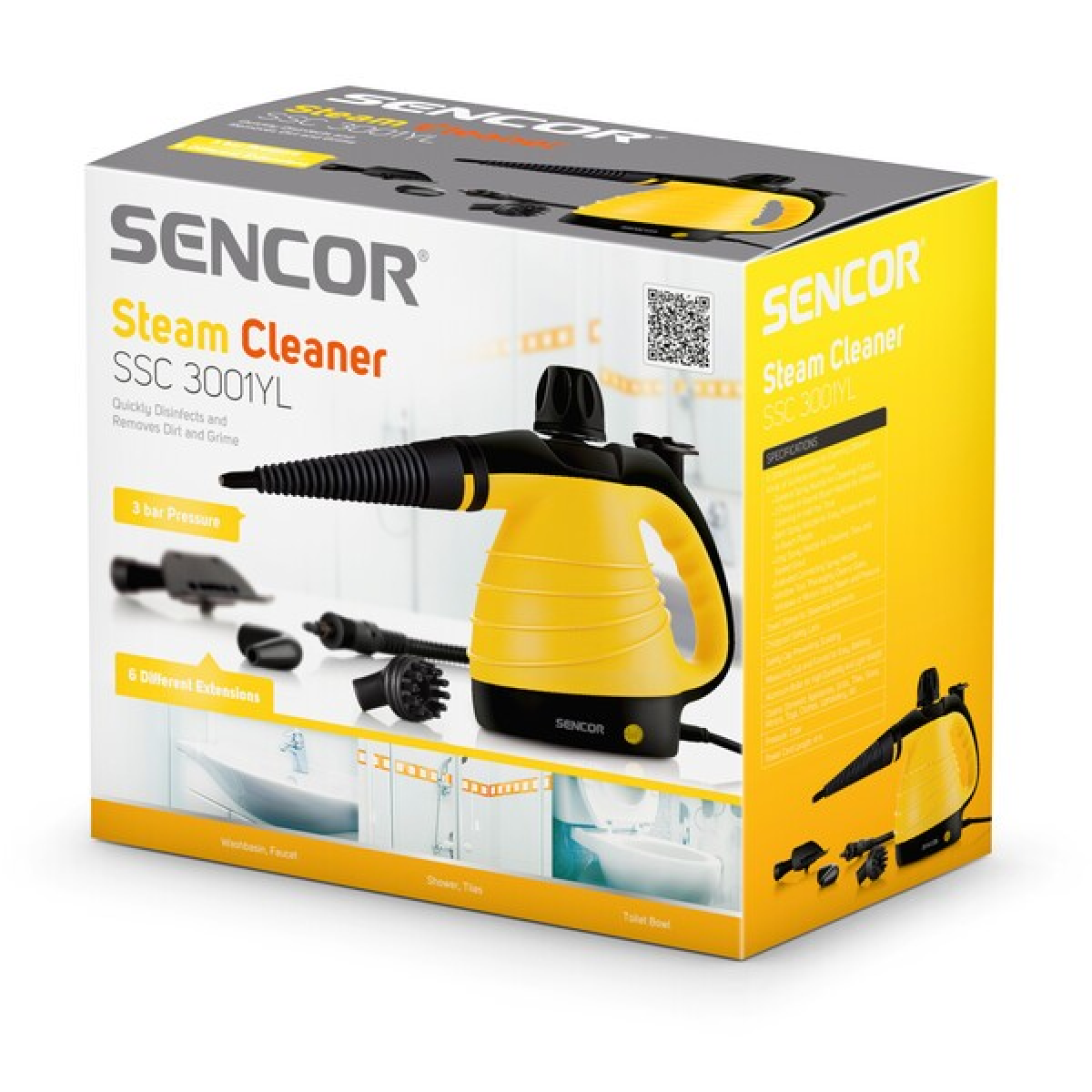 Sencor 1000w, 3 Bar Pressure, 350ml Tank, Chemical-free Cleaning, Includes 9 Accessories.