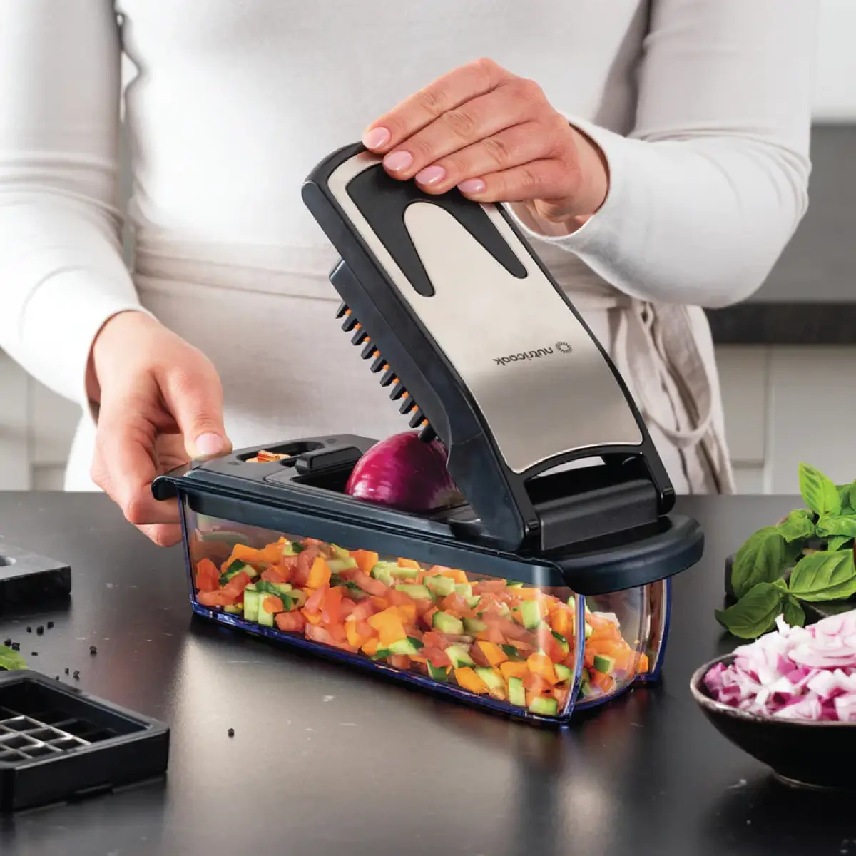 Nutricook Vegetable Chopper - Essentials,  4-in-1 Functionality - Black, Nc-vc150