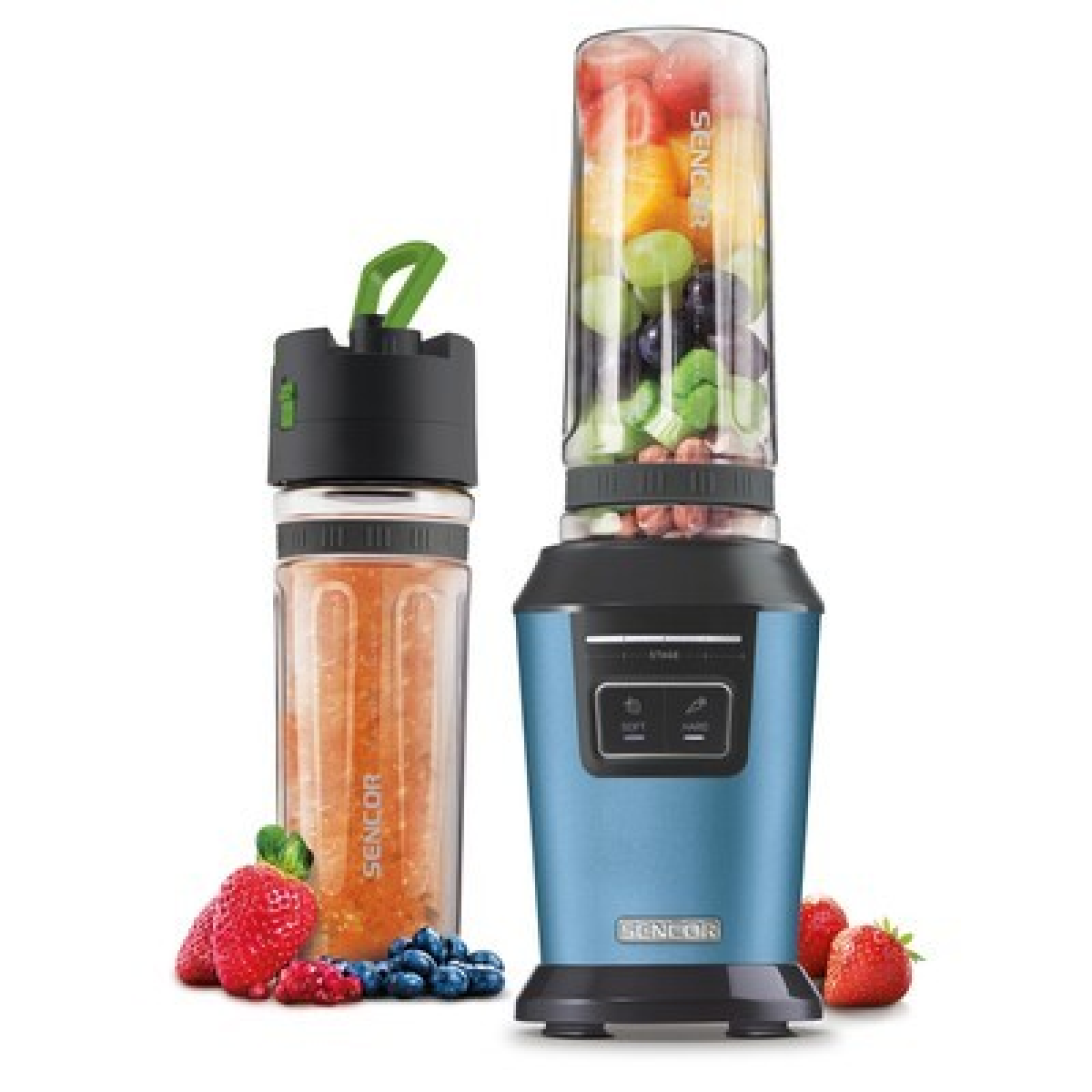 Sencor 800w, 2 Programs (45s, 60s), 6 Titanium-coated Blades, Vacuum Lid, 0.6l Tritan Bottle.