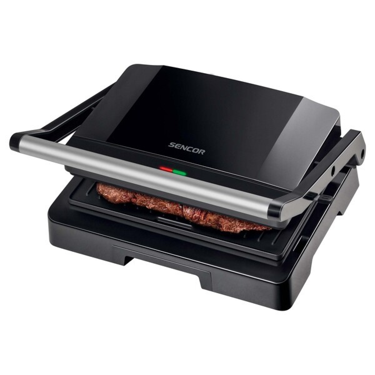 Sencor 1000w, Non-stick Ribbed Plates, Mechanical Temp Control, Overheating Protection.