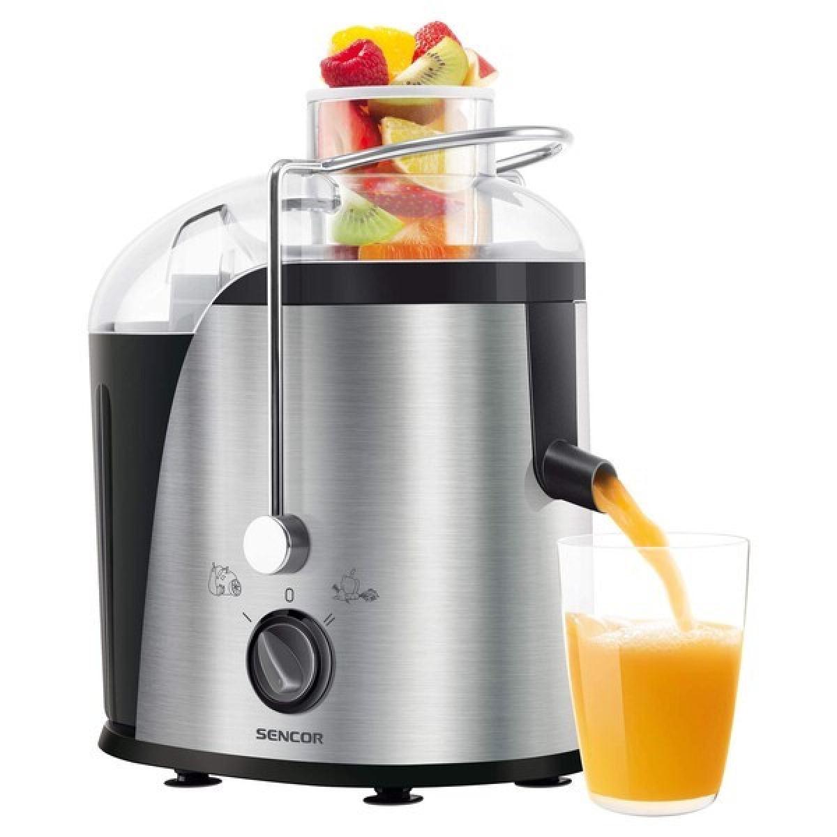 Sencor 800w, Wide Feeding Tube, Stainless Steel Micro-sieve, Pulp Container, Anti-drip Function.