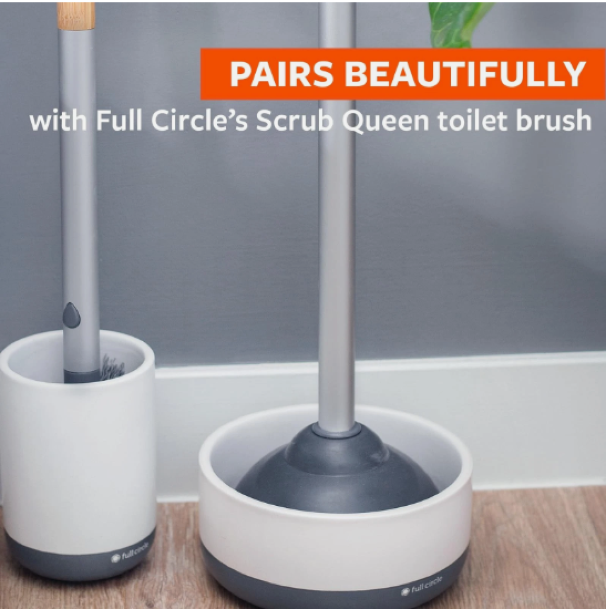 Full Circle Royal Plunge - Bathroom Toilet Plunger with Ceramic Holder | FC18145W