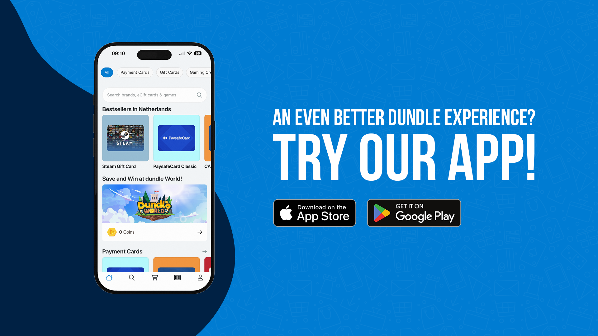 Smartphone displaying the dundle app home page.