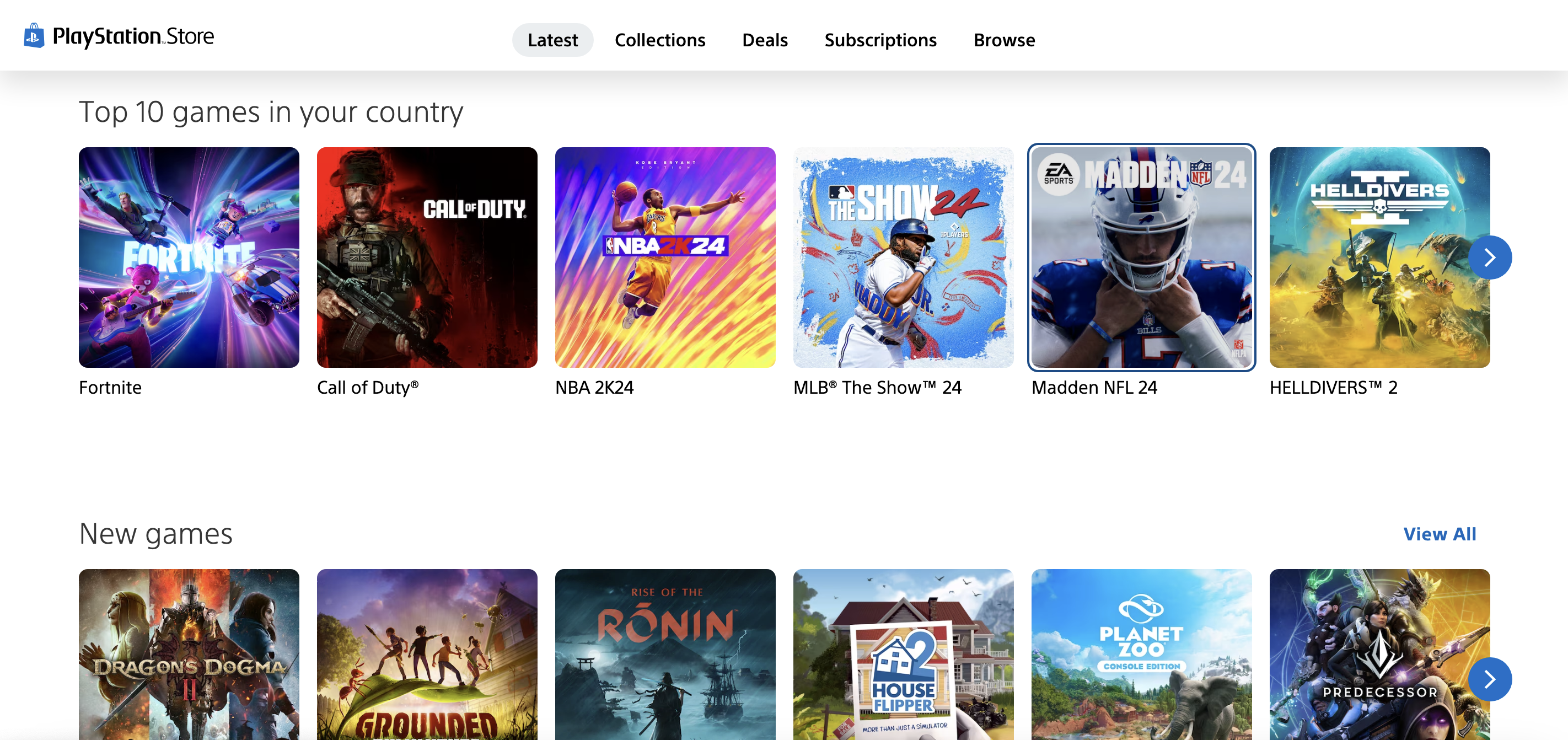 Bild des Online-PlayStation-Stores, in dem verfügbare Inhalte zum Kauf angeboten werden.