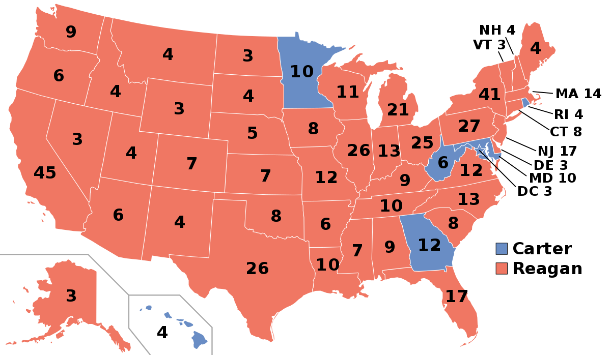 1980 presidential election, map of the electoral count, StudySmarter