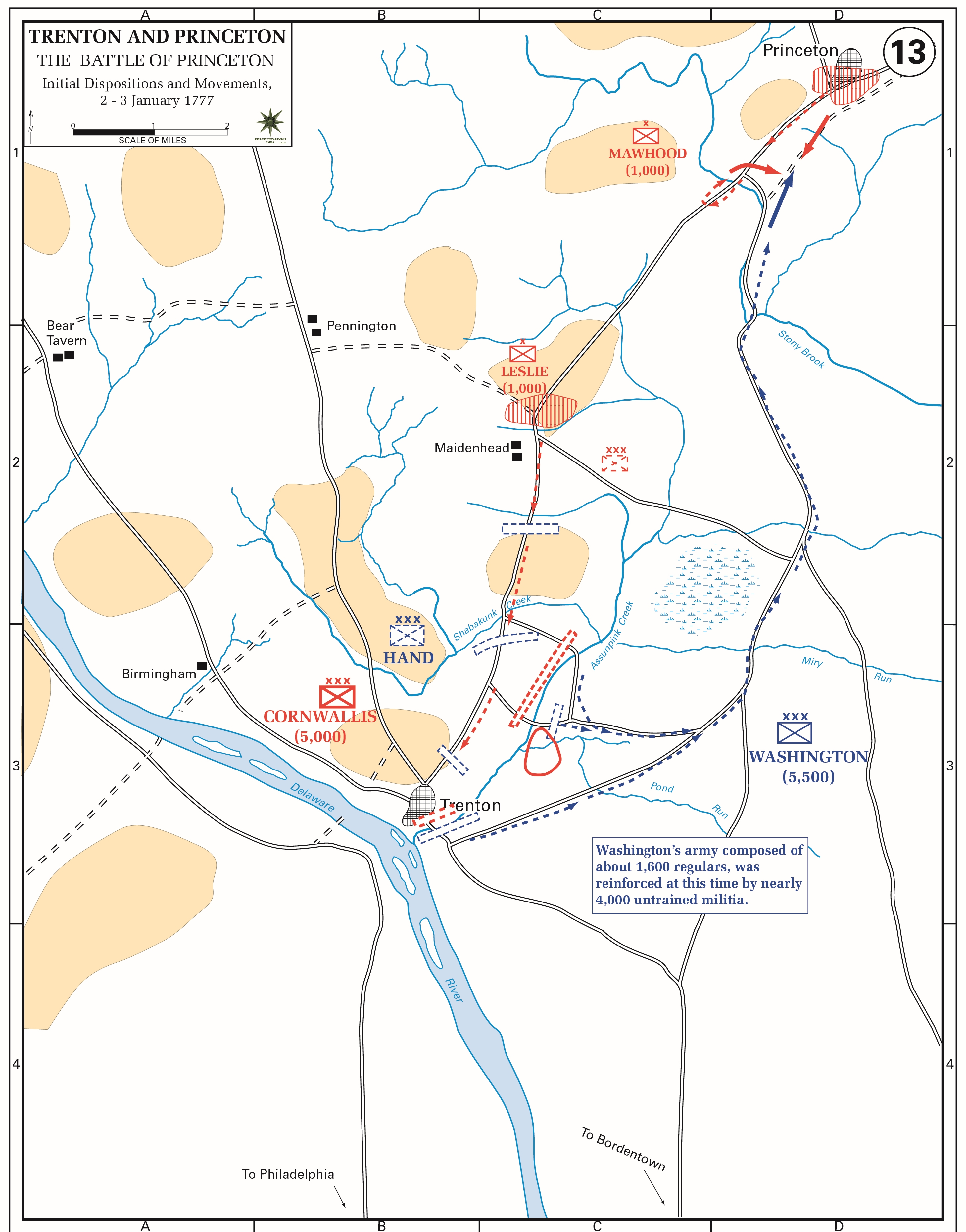 Battle of Trenton and Princeton / Map of the engagement at Princeton / StudySmarter