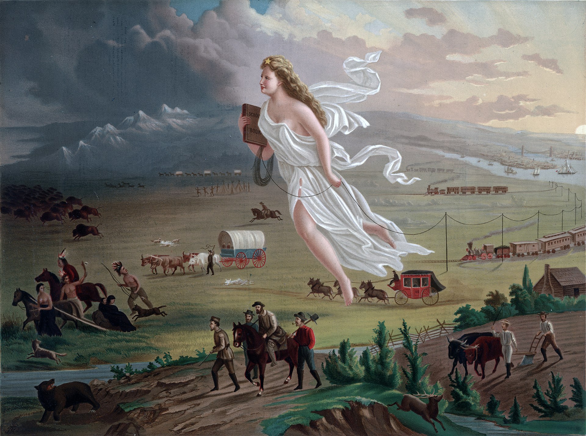 Doctrine de Monroe, Fig. 3 - American Progress, John Gast, 1872 est une allégorie décrivant la modernisation de l'ouest américain, StudySmarter.