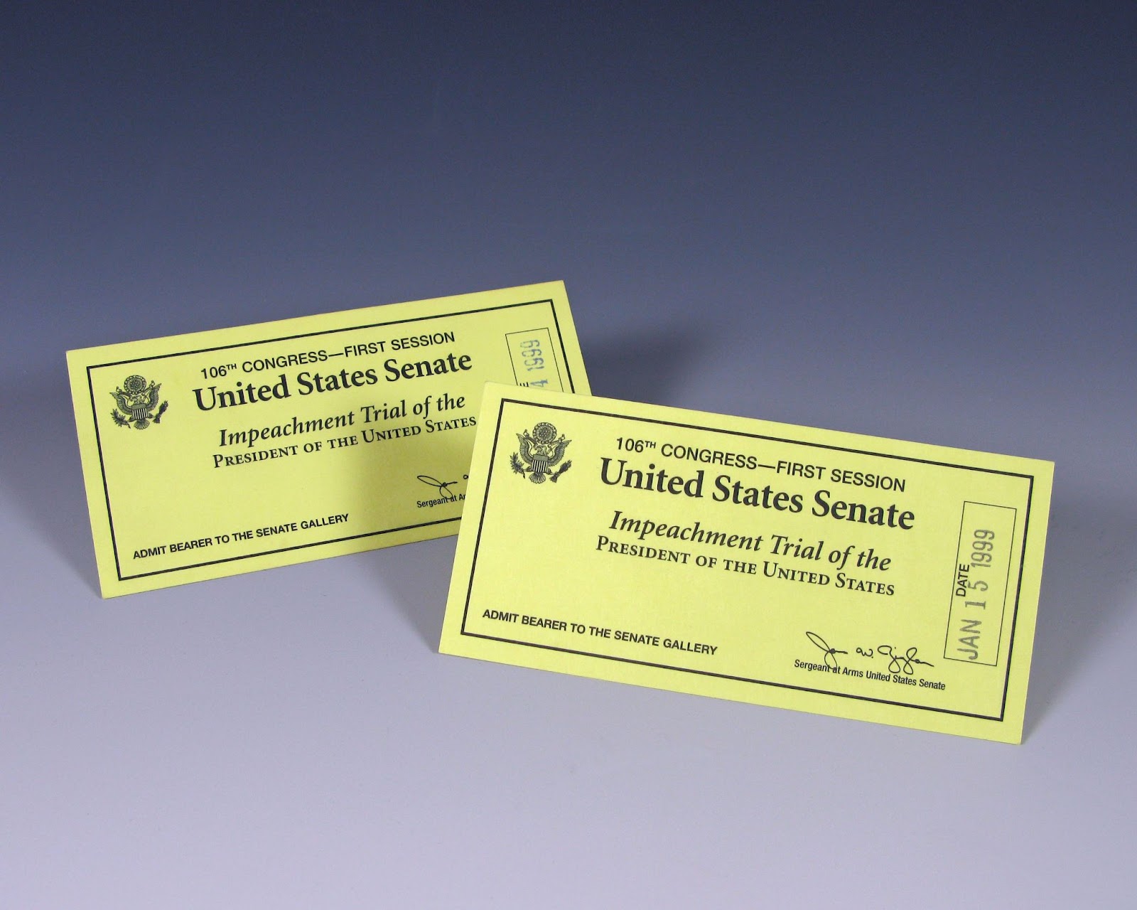 Checks and Balances, two yellow U.S. Senate tickets to 1999 impeachment trial, StudySmarter