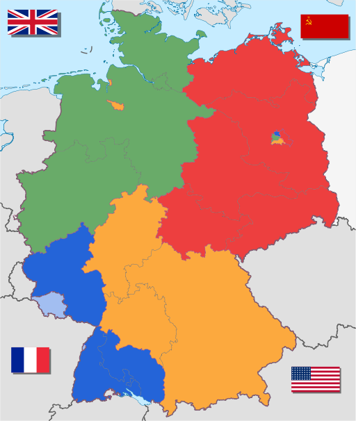 Cold War in Europe Map showing the division of Germany and Berlin after the war StudySmarter