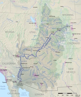 Gestión del suministro de agua, mapa de la cuenca del río Colorado, StudySmarter
