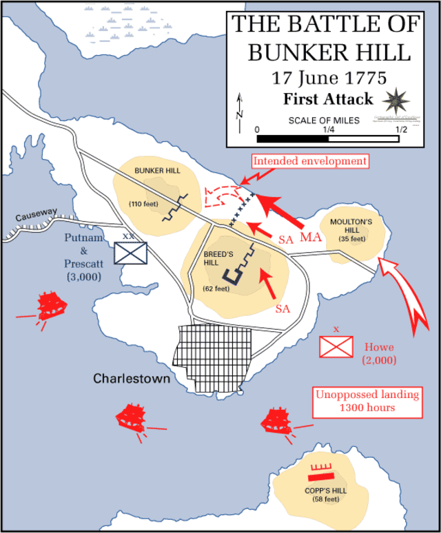 Battle of Bunker Hill / Map of the First Attack / StudySmarter