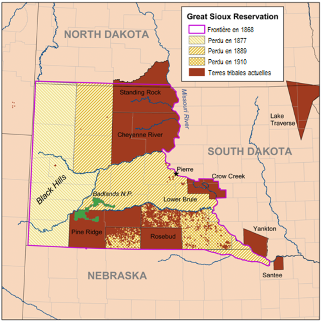 Mapa de la Reserva Sioux. La Gran Guerra Sioux. StudySmarter.