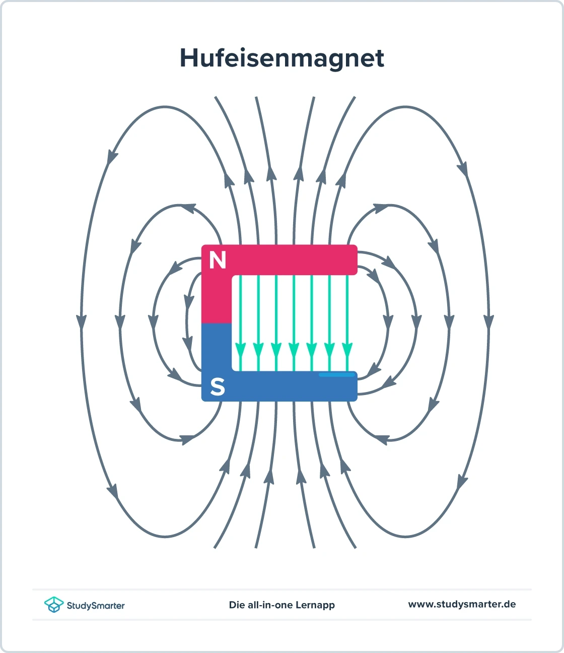 Drei-Finger-Regel, Magnetfeldlinien am Hufeisenmagnet, StudySmarter
