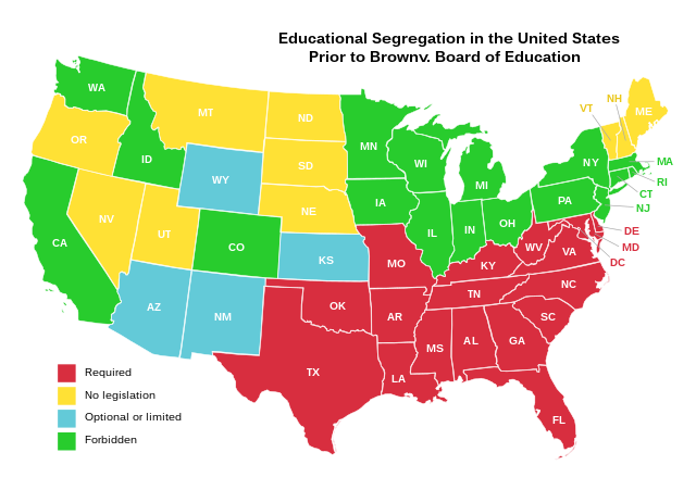 Enforcing Civil Rights Legislation Map of Segregation in Schools StudySmarter
