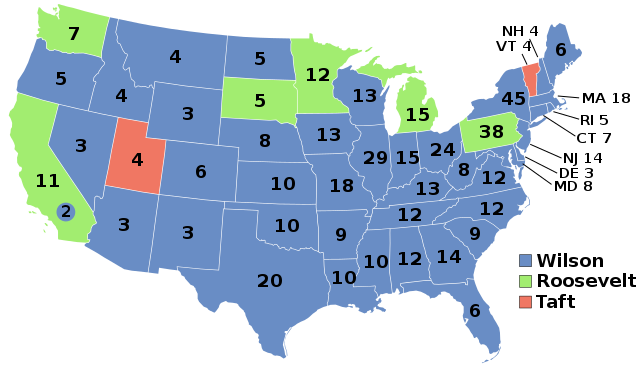 1912 Election A map of the 1912 US Presidential Election results with Electoral College vote count by state 91Ó°ÊÓ